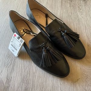 Zara Black Faux snake skin loafers. Brand New